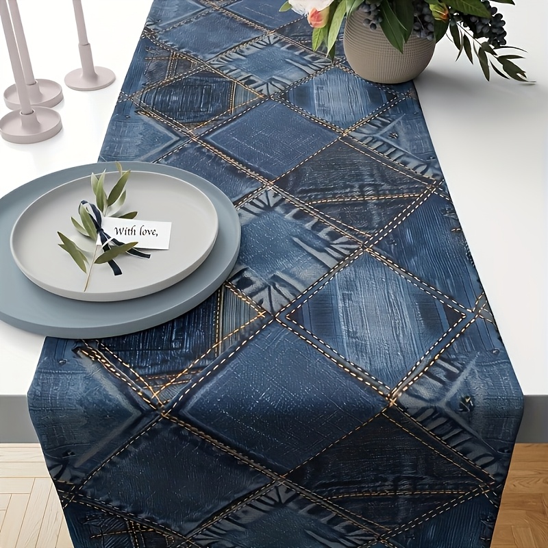 Nautical Anchor Table Runner Coastal Blue Ocean Themed Table Decor For Dining Parties 3