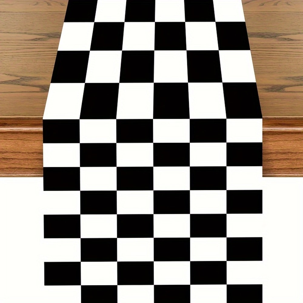 Black White Checkerboard Linen Table Runner for Dining Tables and Dresser Decor