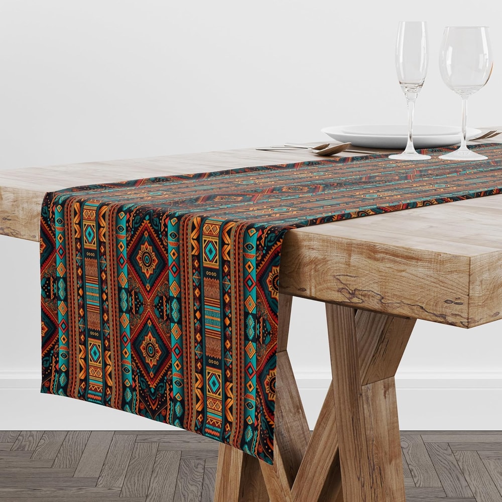 Southwestern Aztec Table Runner Linen Boho Dining Decor 1