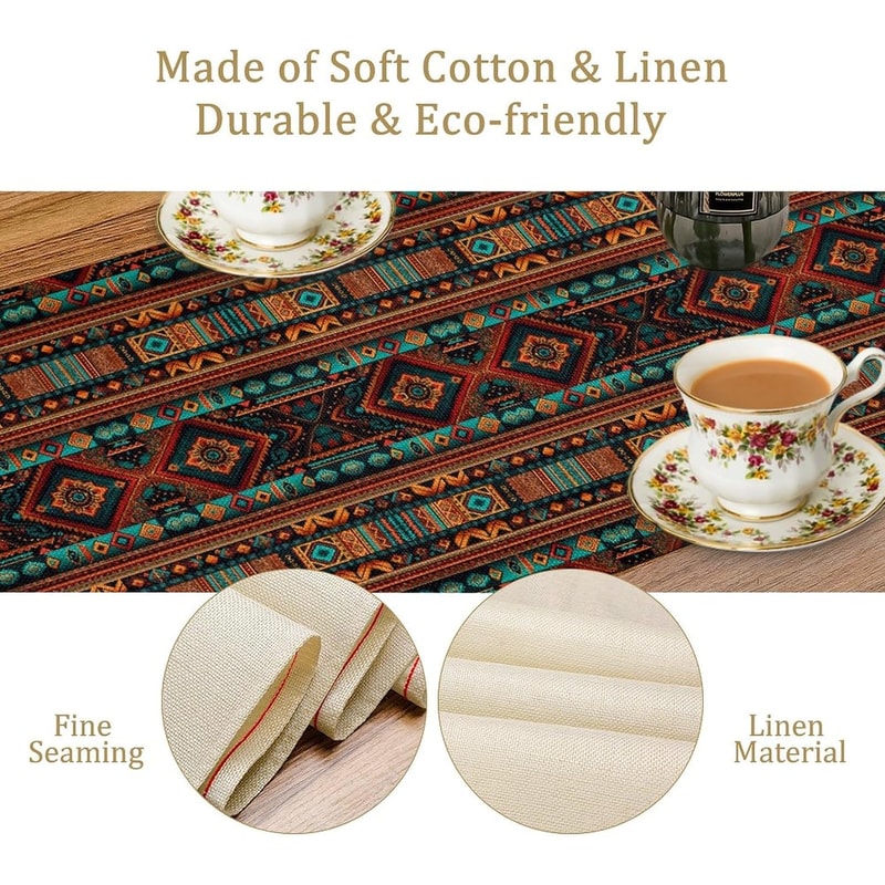 Southwestern Aztec Table Runner Linen Boho Dining Decor 2