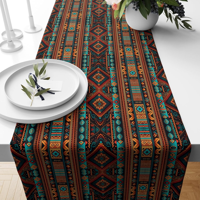 Southwestern Aztec Table Runner Linen Boho Dining Decor 4