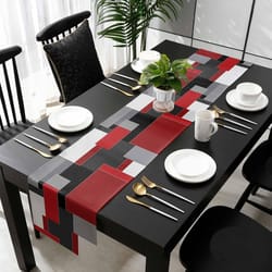modern table runner with abstract geometry design for dining tables and dressers