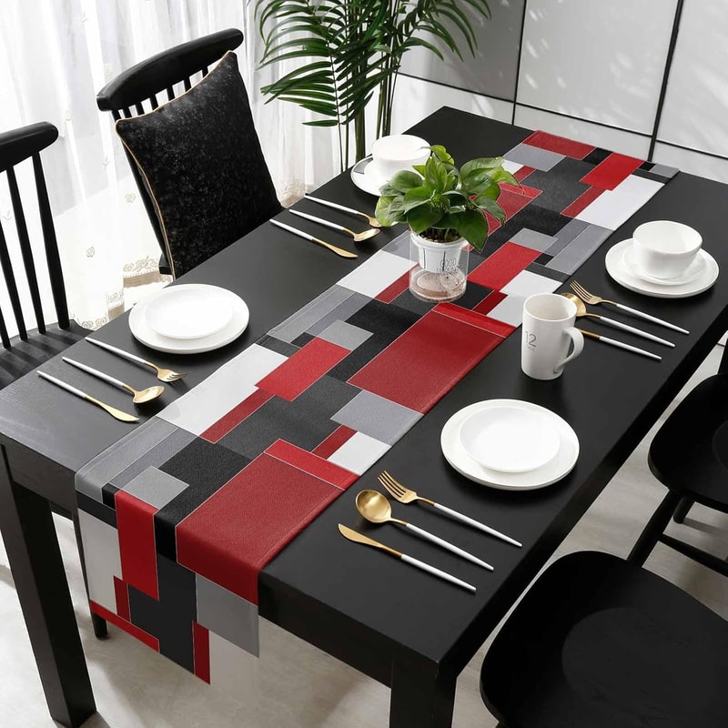 Modern Table Runner with Abstract Geometry Design for Dining Tables and Dressers