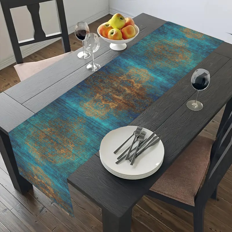Elegant Dark Blue Woven Table Runner For Dining Kitchen Decor 1