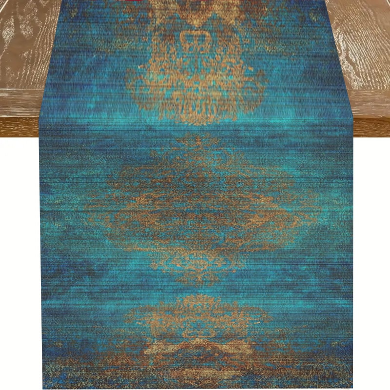 Elegant Dark Blue Woven Table Runner For Dining Kitchen Decor 5