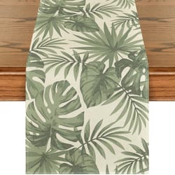 green leaf linen table runner for kitchen dining wedding decor