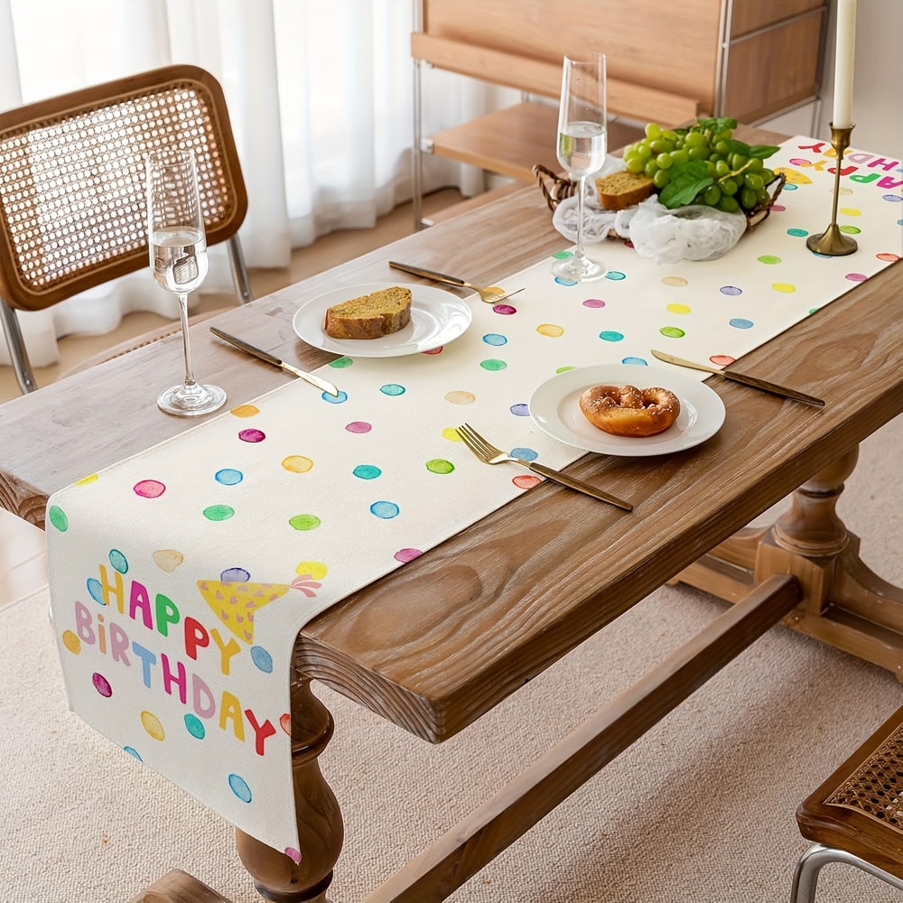 Festive Birthday Polka Dot Table Runner Durable Party Table Decoration For Dining Gatherings 2