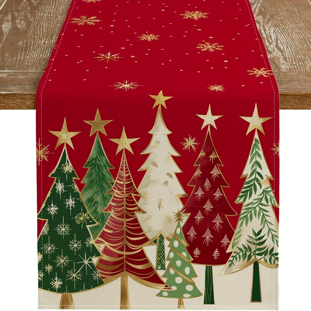 Christmas Tablecloth Rectangular Red Tree Holiday Dining Table Cover 0