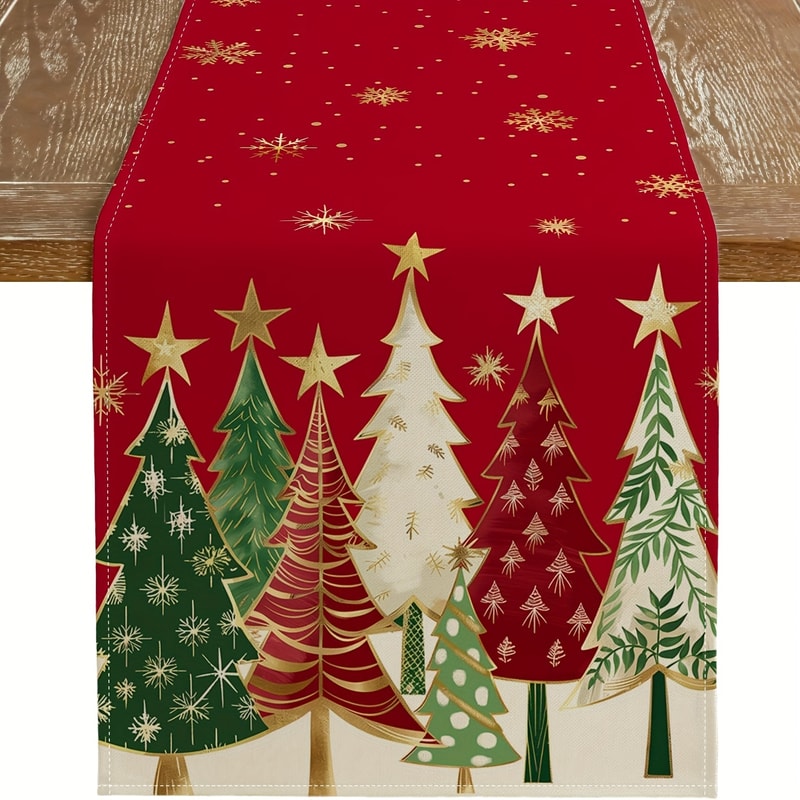 Christmas Tablecloth Rectangular Red Tree Holiday Dining Table Cover 0