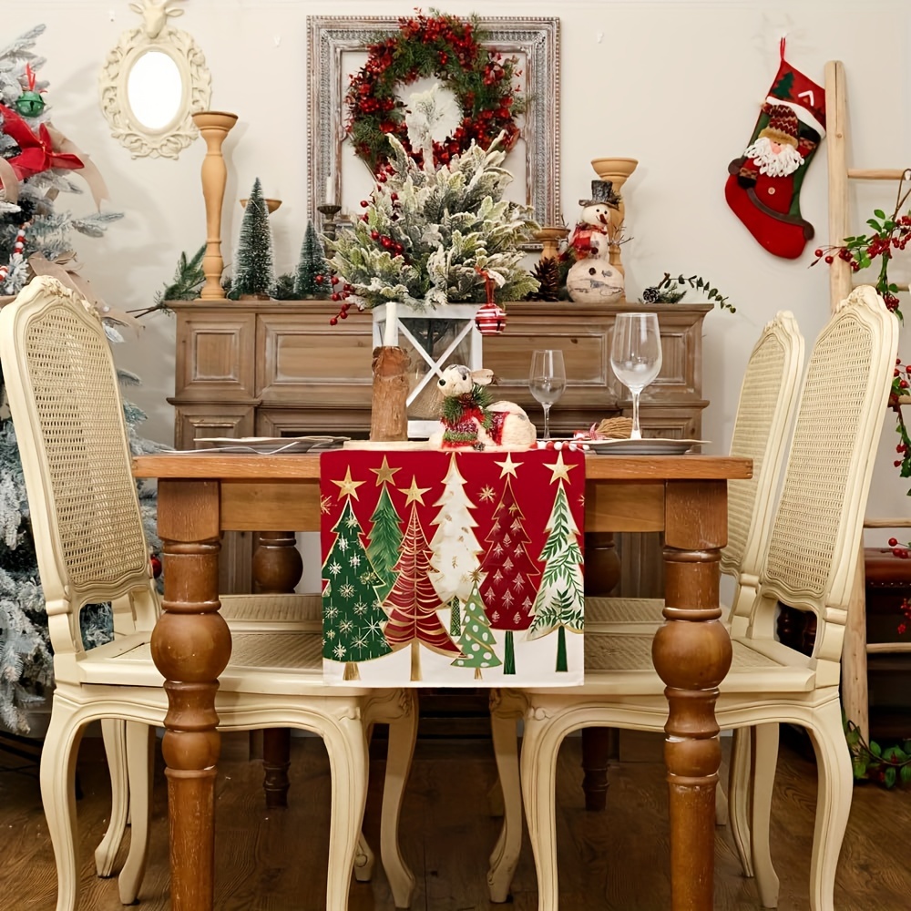 Christmas Tablecloth Rectangular Red Tree Holiday Dining Table Cover 1