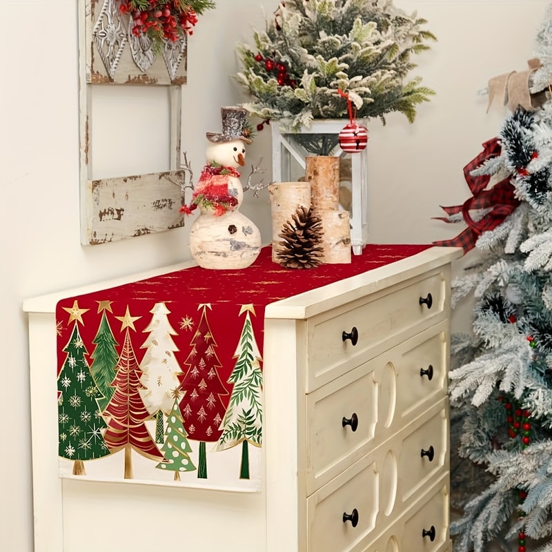 Christmas Tablecloth Rectangular Red Tree Holiday Dining Table Cover 3