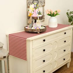 classic red gingham check table runner for dining room & kitchen decor