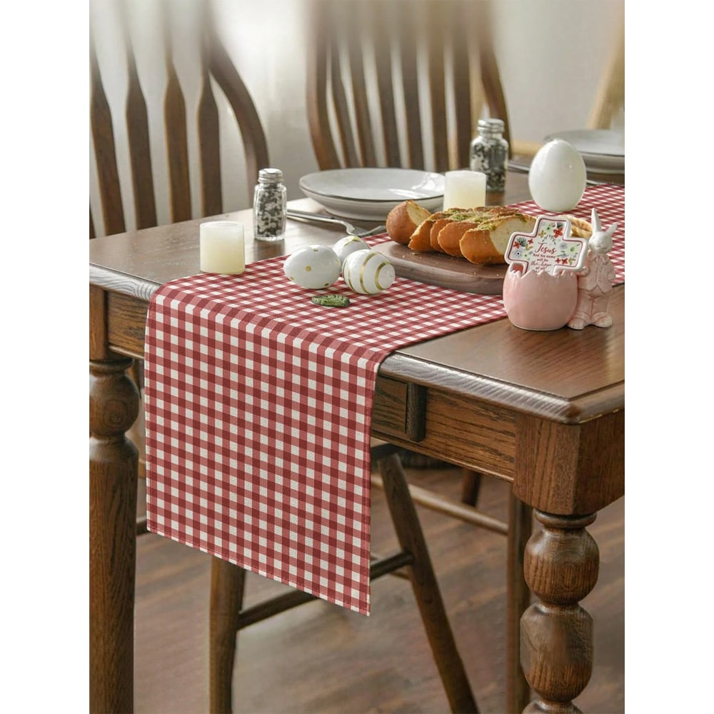 Classic Red Gingham Check Table Runner For Dining Room Kitchen Decor 1