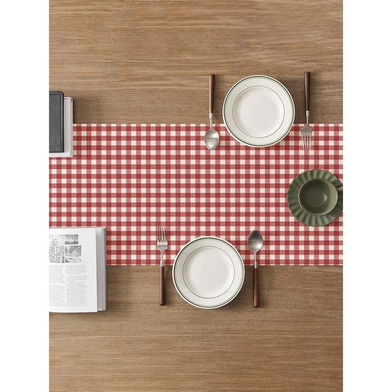Classic Red Gingham Check Table Runner For Dining Room Kitchen Decor 2