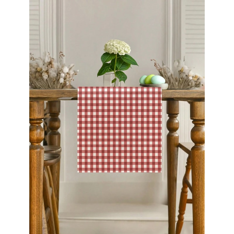 Classic Red Gingham Check Table Runner For Dining Room Kitchen Decor 3