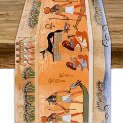 ancient egypt linen table runner with pharaoh and hieroglyphic design