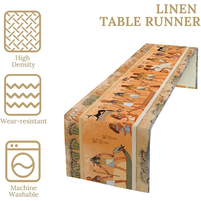 Ancient Egypt Linen Table Runner With Pharaoh And Hieroglyphic Design 3