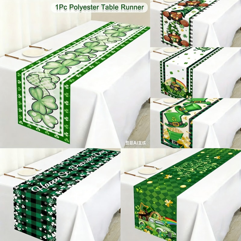 Premium Green Clover St Patricks Day Table Runner Shamrock Table Decor for Holiday & Spring Dining