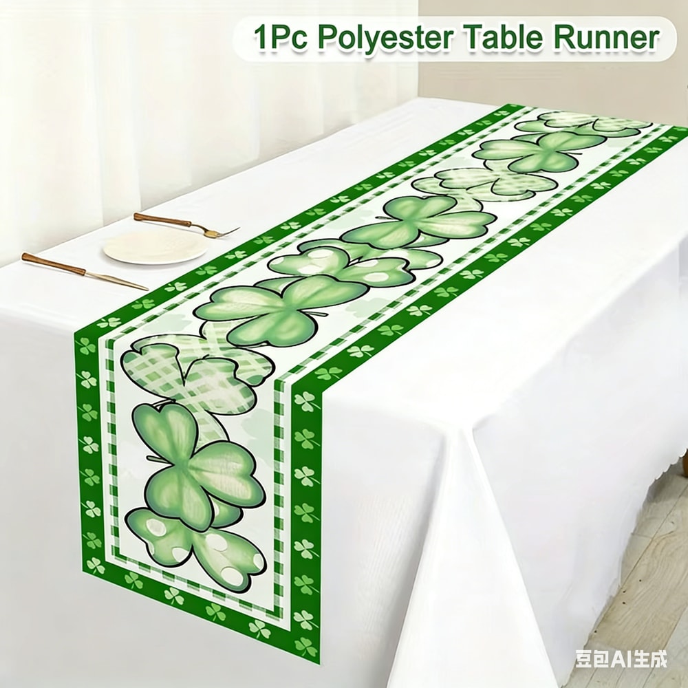 Premium Green Clover St Patricks Day Table Runner Shamrock Table Decor for Holiday & Spring Dining