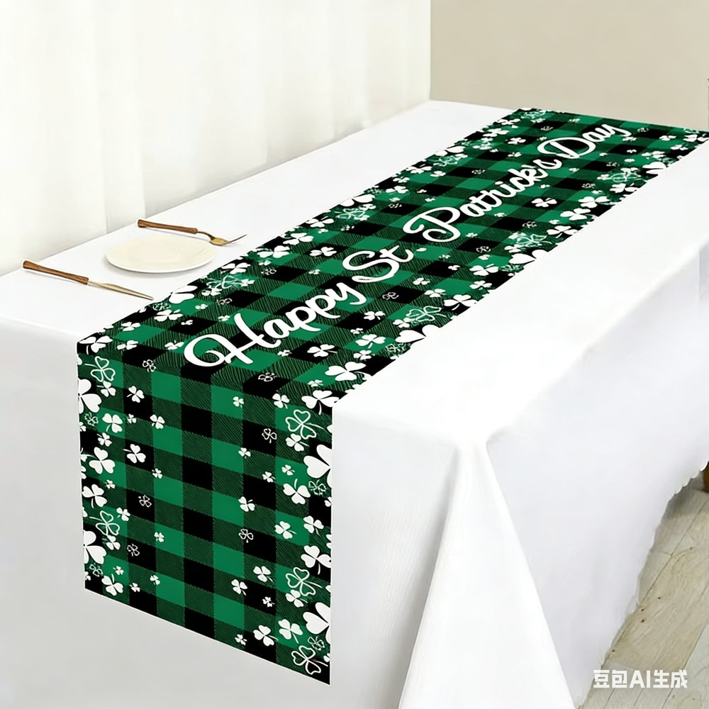 Premium Green Clover St Patricks Day Table Runner Shamrock Table Decor for Holiday & Spring Dining