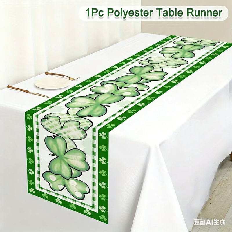 Premium Green Clover St Patricks Day Table Runner Shamrock Table Decor for Holiday & Spring Dining