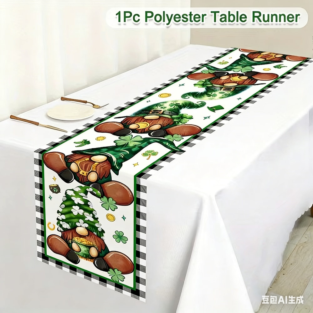 Premium Green Clover St Patricks Day Table Runner Shamrock Table Decor for Holiday & Spring Dining