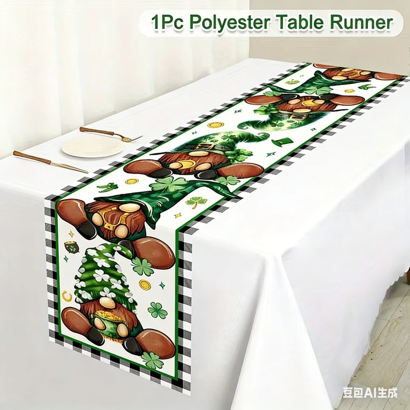 Premium Green Clover St Patricks Day Table Runner Shamrock Table Decor for Holiday & Spring Dining