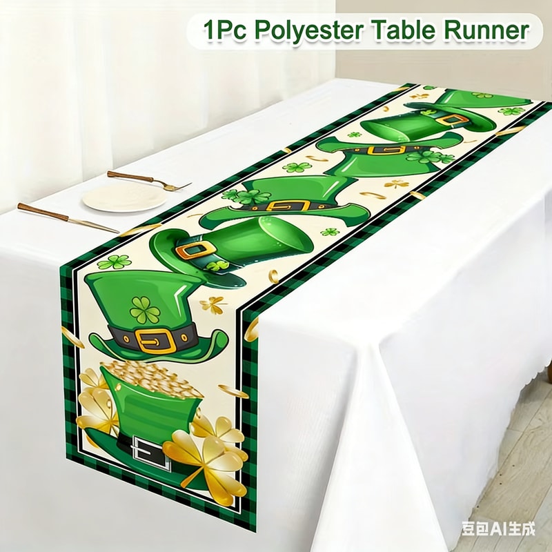 Premium Green Clover St Patricks Day Table Runner Shamrock Table Decor for Holiday & Spring Dining