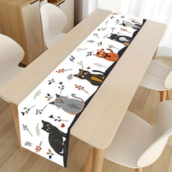 festive cat christmas table runner for dining holiday kitchen decor linen