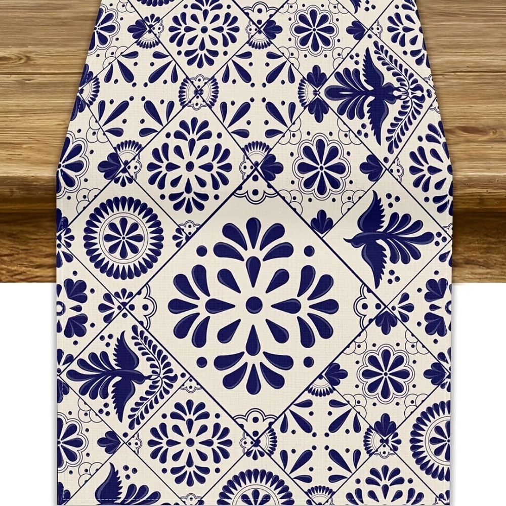 Mexican Talavera Floral Bird Table Runner For Dining Decor 0