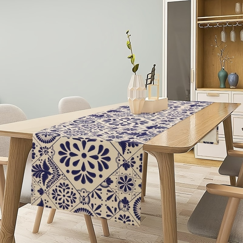 Mexican Talavera Floral Bird Table Runner For Dining Decor 2
