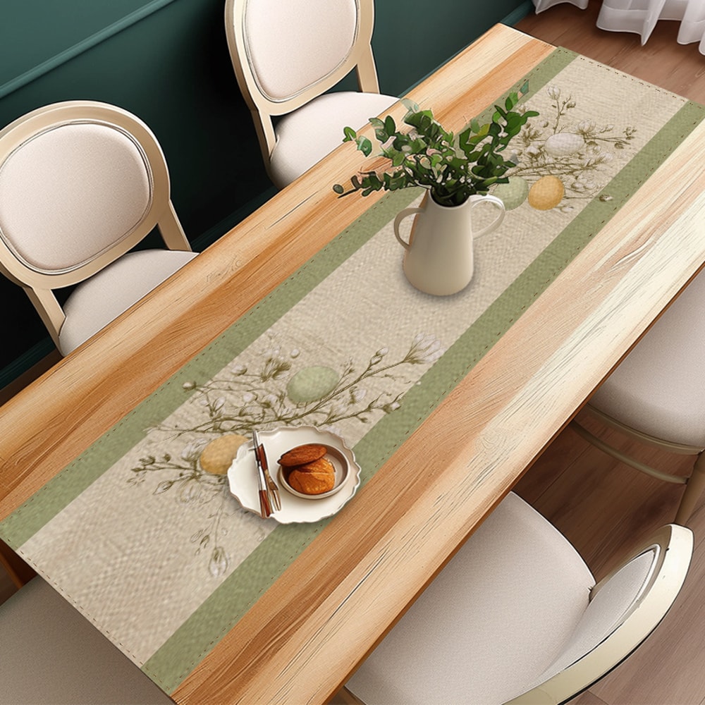 Green Stripe Easter Egg Table Runner For Spring Holiday Dining Decor 0