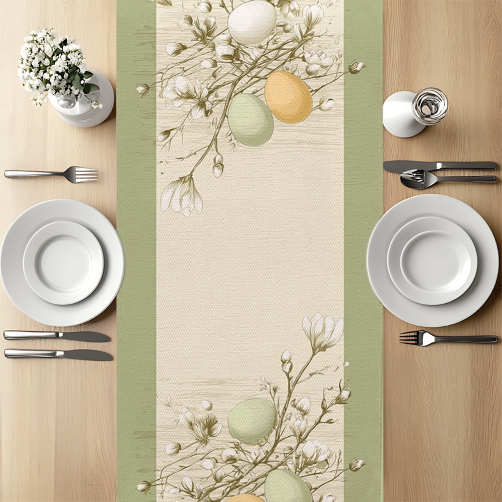 Green Stripe Easter Egg Table Runner For Spring Holiday Dining Decor 1