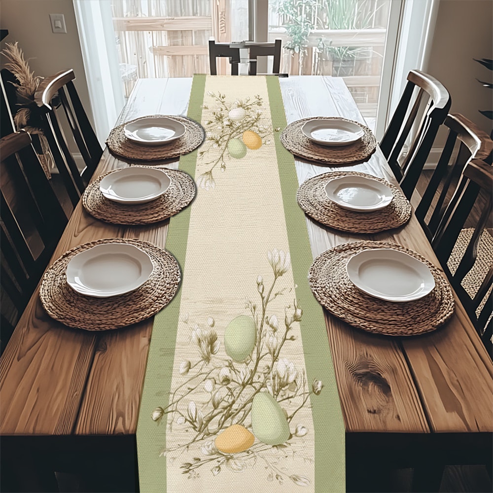Green Stripe Easter Egg Table Runner For Spring Holiday Dining Decor 3
