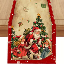vintage christmas table runner with santa classic red & green holiday dining decor