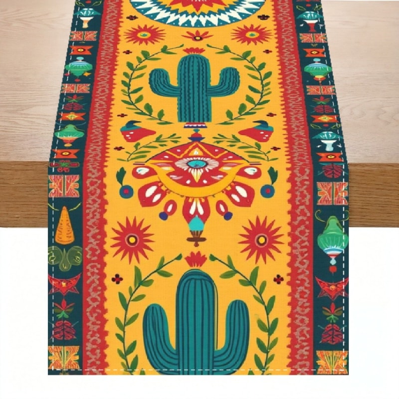 Mexican Cactus Floral Table Runner for Fiesta Kitchen and Coffee Table Decor