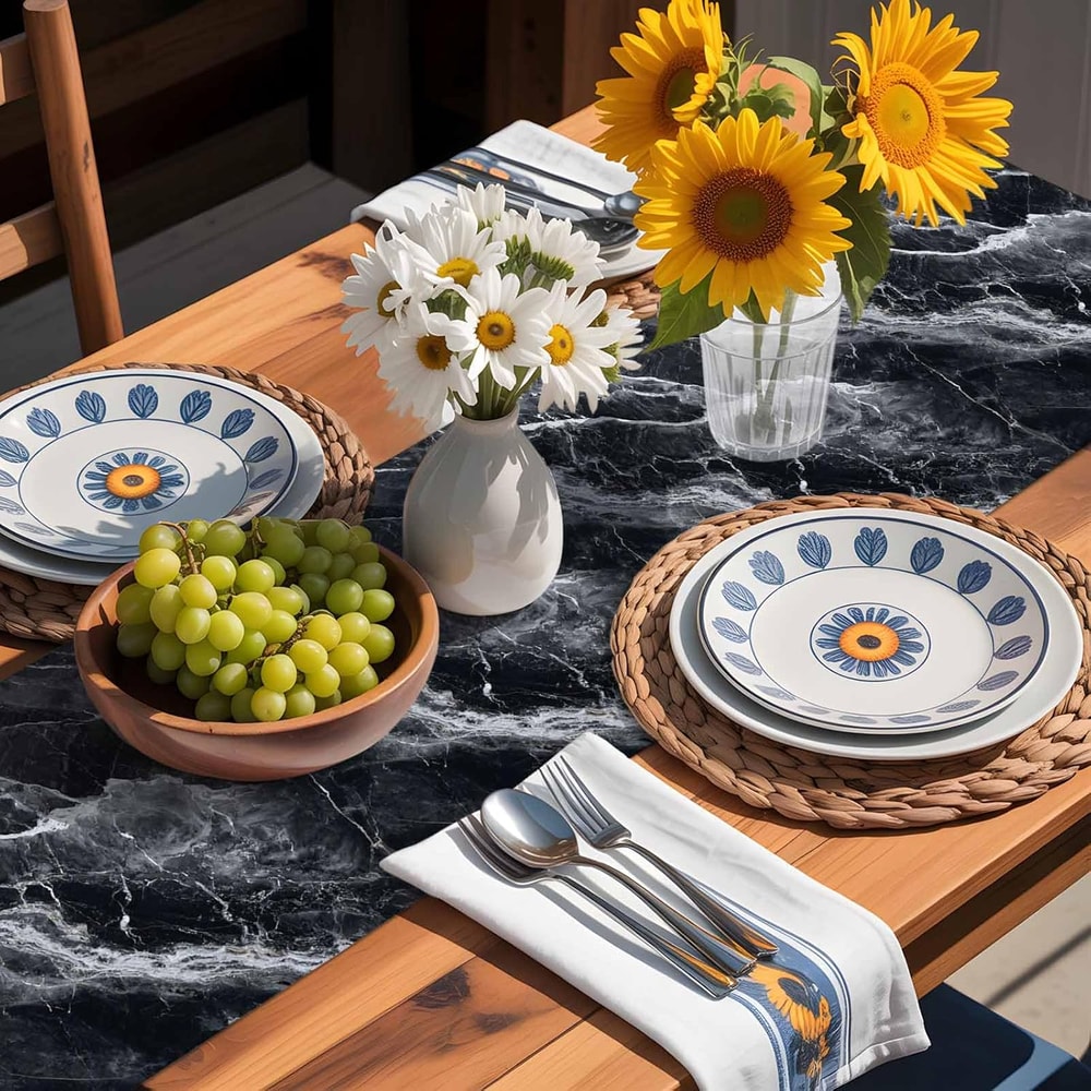 Gray Marble Texture Washable Linen Table Runner For Dining Room Decor 1