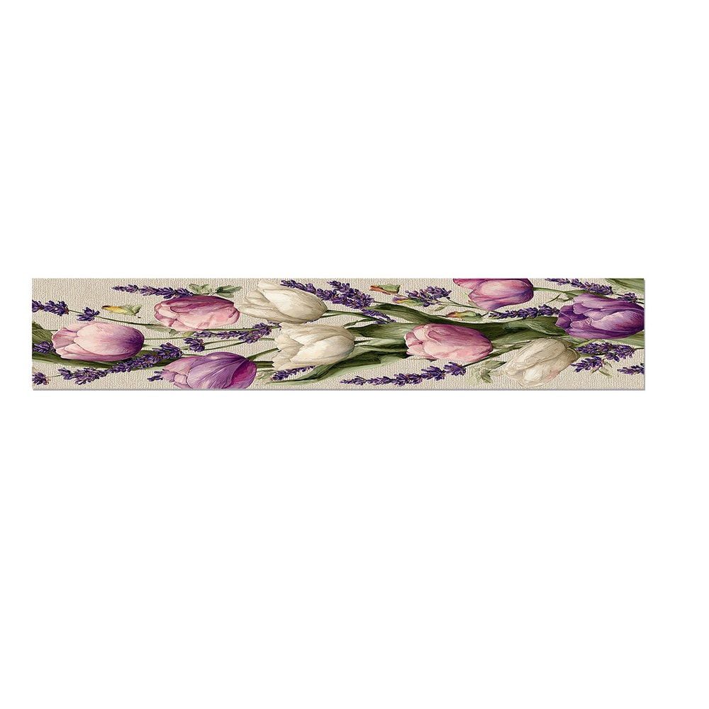 Elegant Pastel Floral Spring Table Runner Watercolor Tulip & Lavender Dining Table Decor