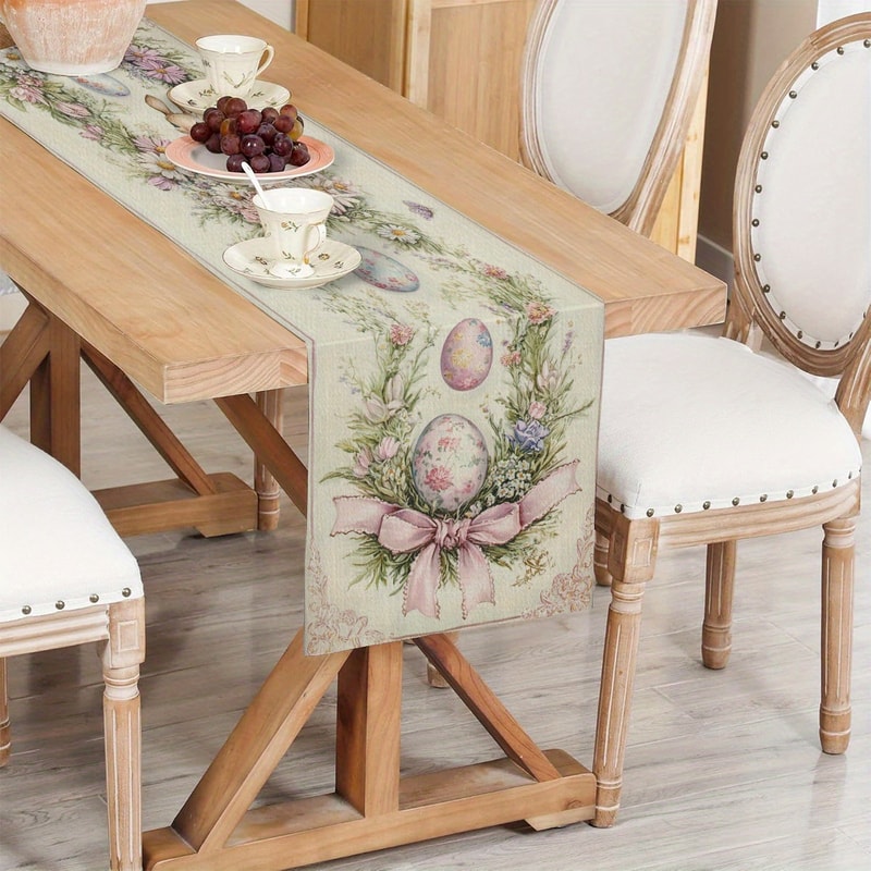 Easter Egg Floral Linen Table Runner For Spring Dining Decor 2
