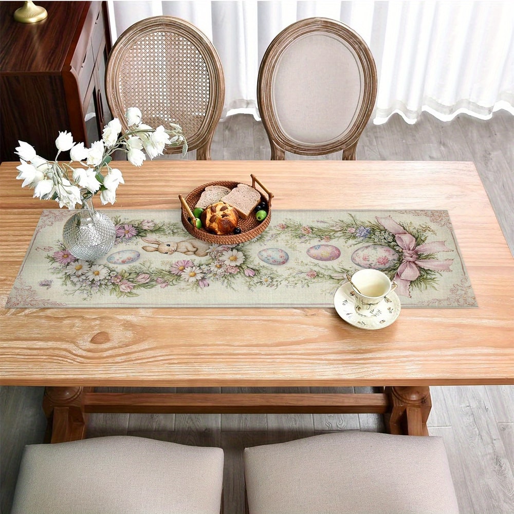 Easter Egg Floral Linen Table Runner For Spring Dining Decor 3