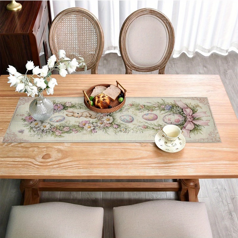 Easter Egg Floral Linen Table Runner For Spring Dining Decor 5