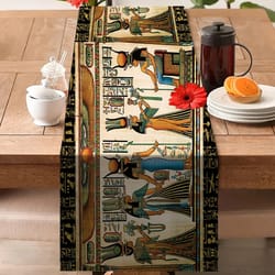 ancient egyptian linen table runner washable retro tablecloth for dining decor