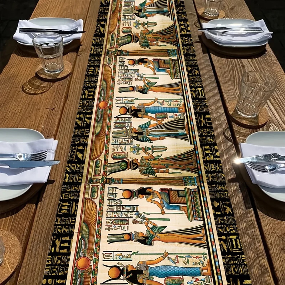 Ancient Egyptian Linen Table Runner Washable Retro Tablecloth For Dining Decor 1