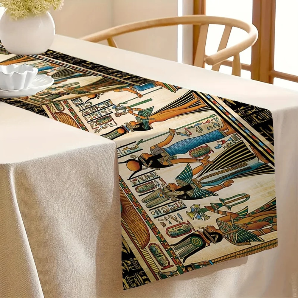 Ancient Egyptian Linen Table Runner Washable Retro Tablecloth For Dining Decor 2