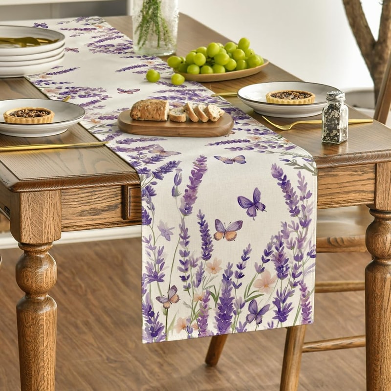 Lavender Blossom Farmhouse Lavender Table Runner Reusable Floral Dining Wedding Farmhouse Table Ru 0