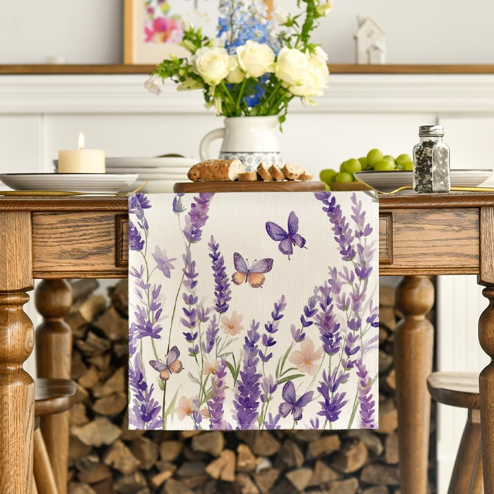 Lavender Blossom Farmhouse Lavender Table Runner Reusable Floral Dining Wedding Farmhouse Table Ru 2