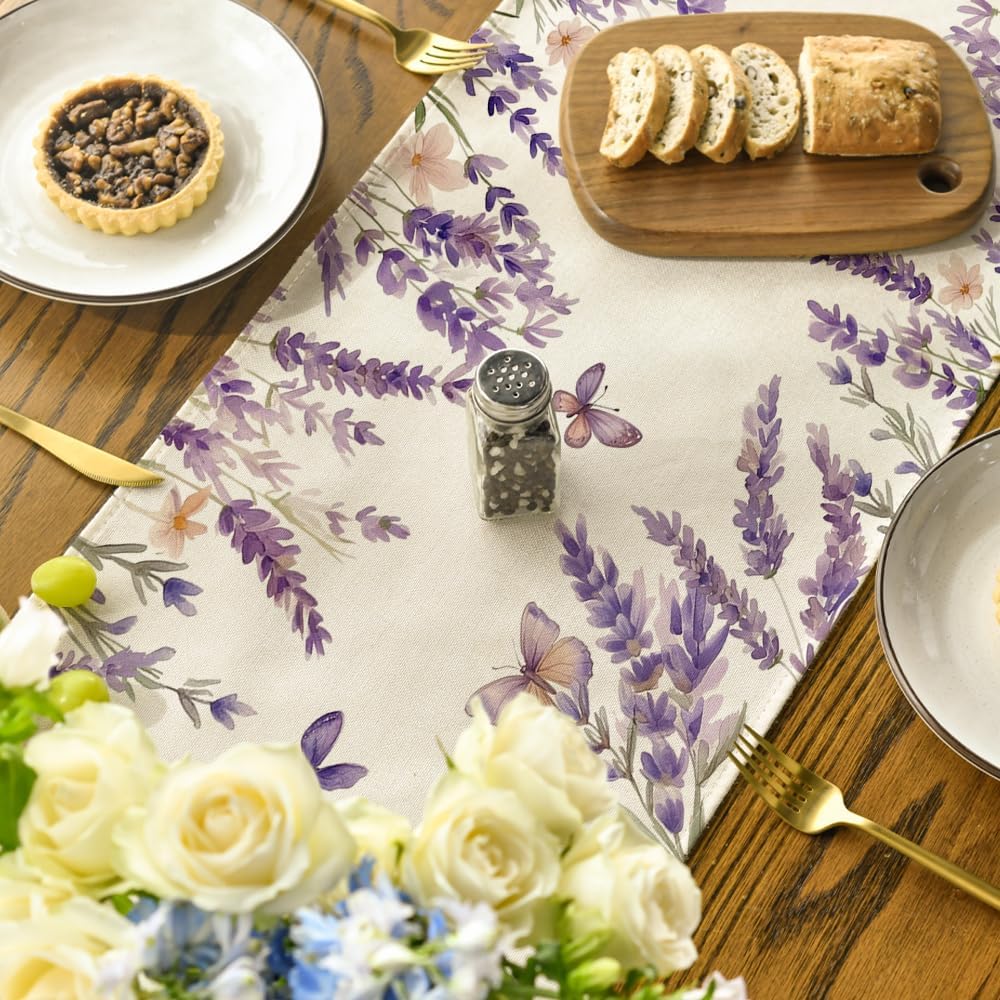 Lavender Blossom Farmhouse Lavender Table Runner Reusable Floral Dining Wedding Farmhouse Table Ru 3