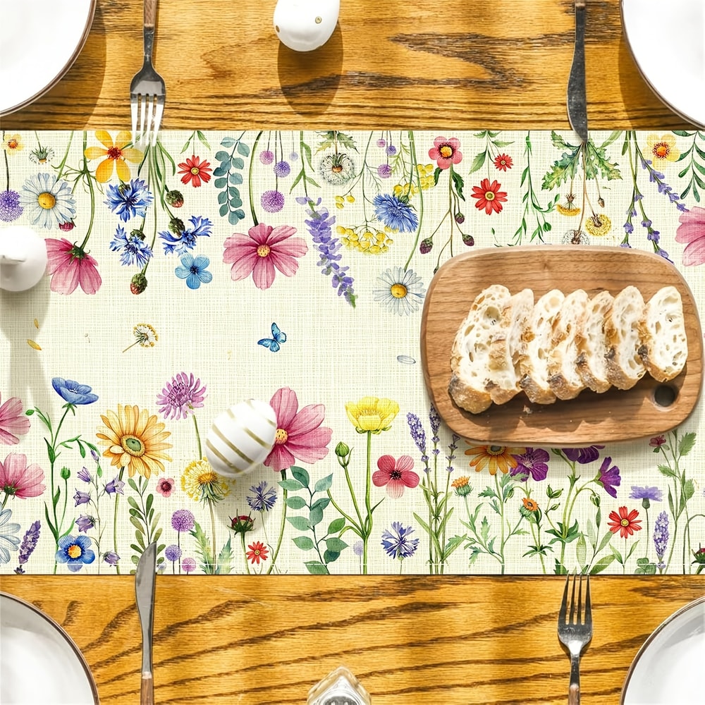 Spring & Summer Linen Floral Table Runner Elegant Floral Table Runner for Weddings, Parties & Home