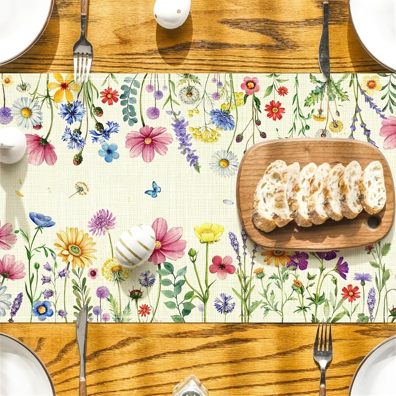 Spring & Summer Linen Floral Table Runner Elegant Floral Table Runner for Weddings, Parties & Home