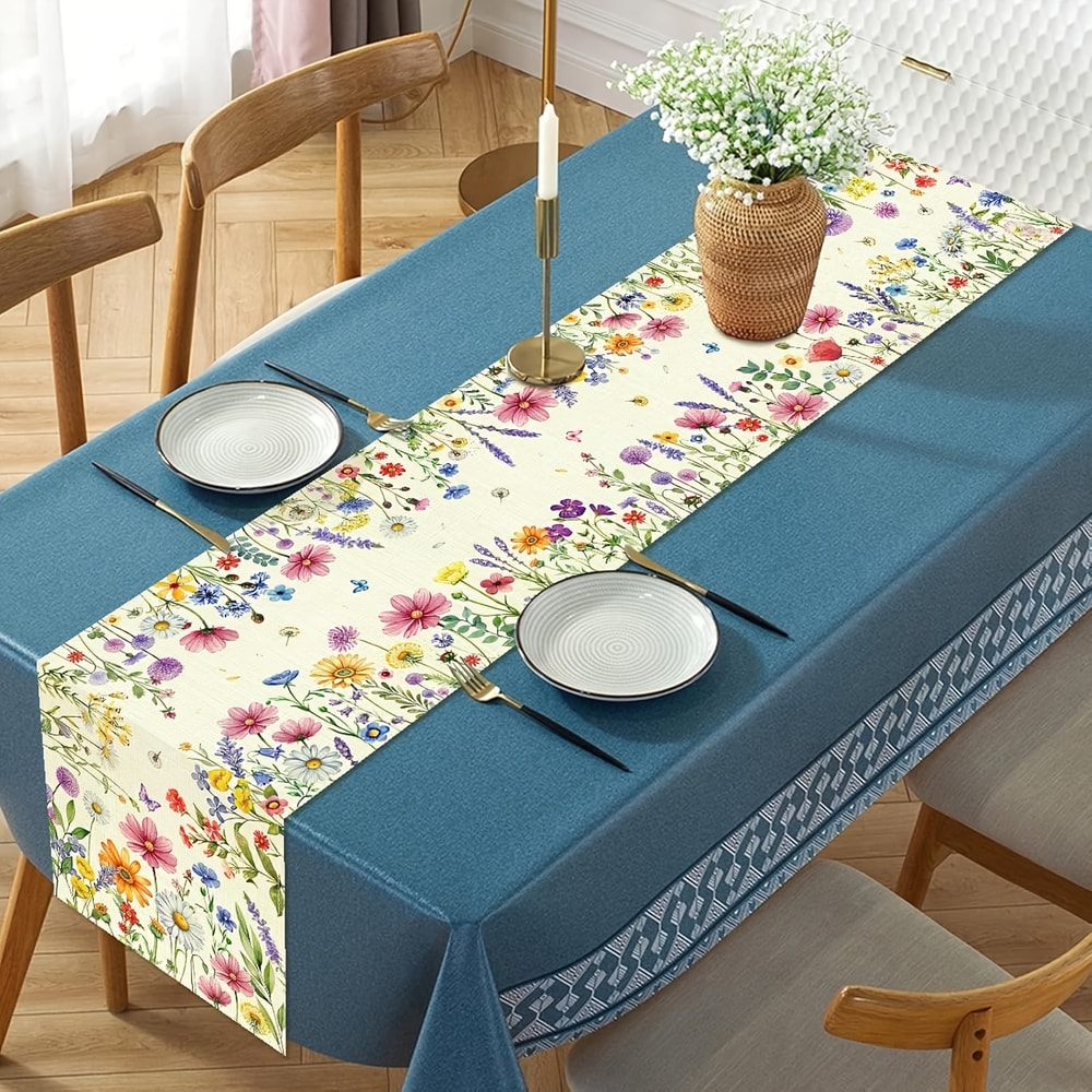 Spring & Summer Linen Floral Table Runner Elegant Floral Table Runner for Weddings, Parties & Home